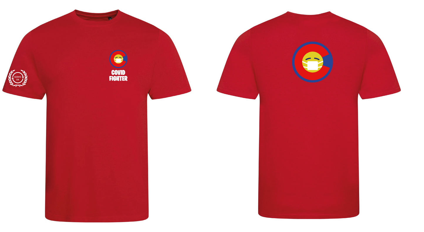 Covid Fighter T shirt - Red - C logo Serve On