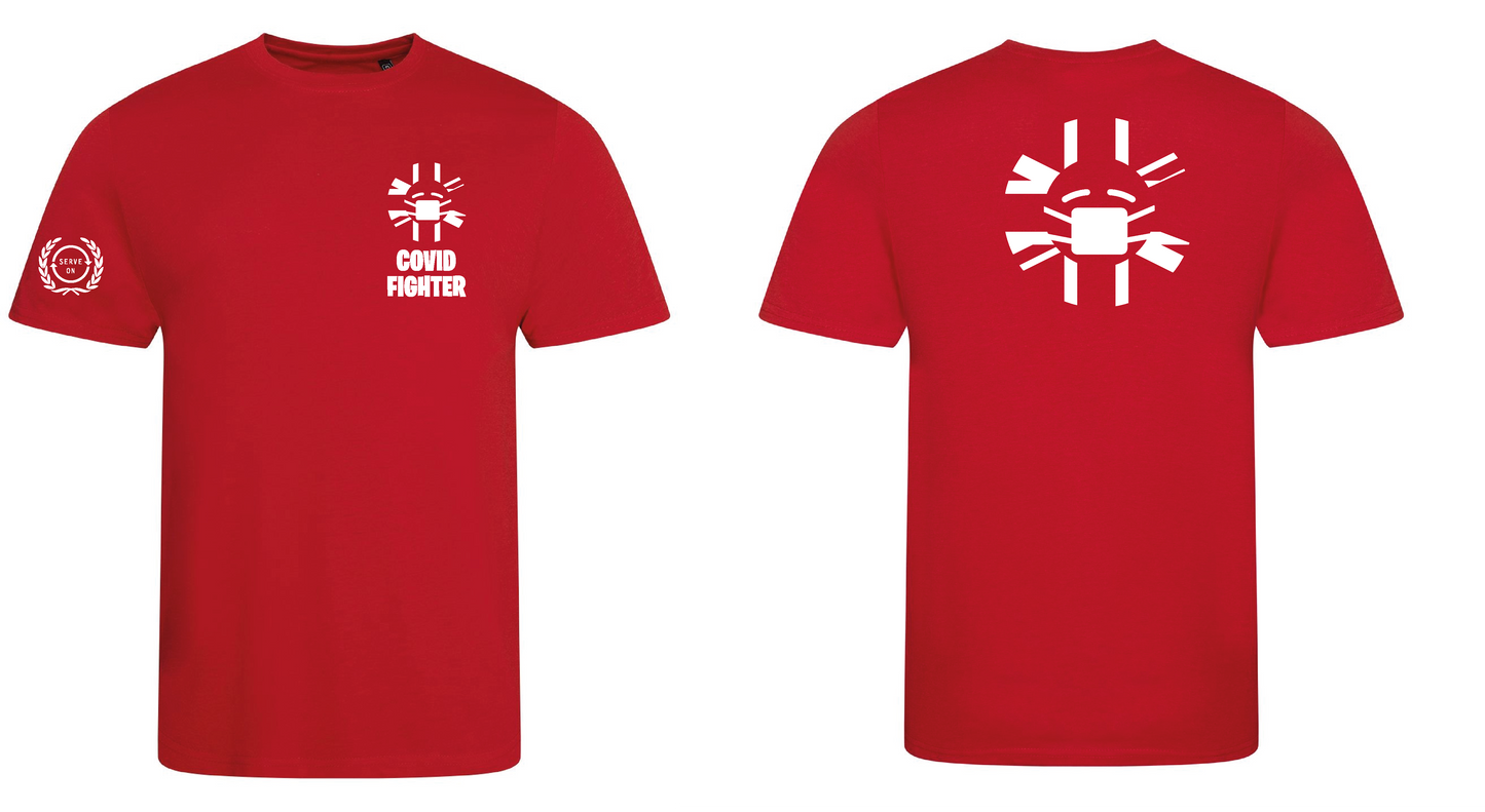 Covid Fighter T shirt - Red/White Serve On