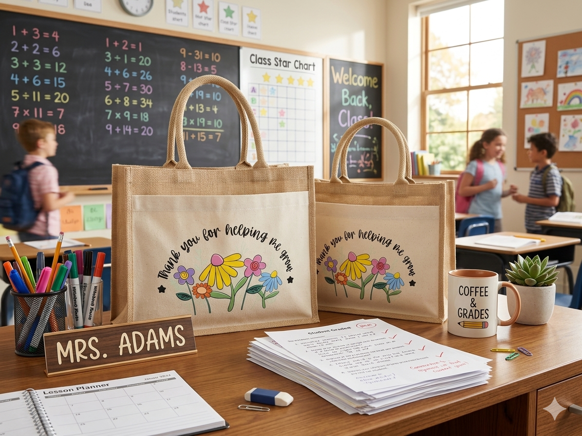 Cotton pocket jute shopper for Teacher