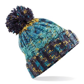 Corkscrew pom pom beanie