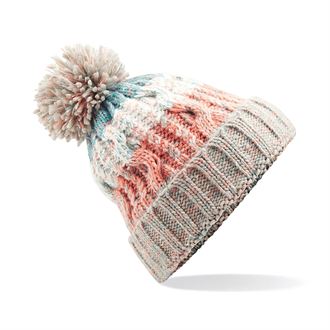 Corkscrew pom pom beanie