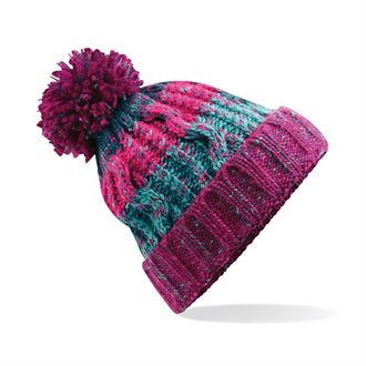 Corkscrew pom pom beanie