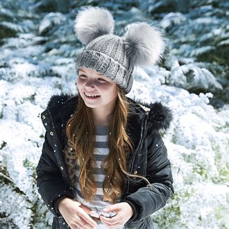 Infant/junior faux fur double pom pom beanie