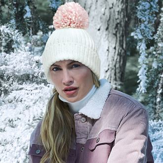 Shimmer pom pom beanie