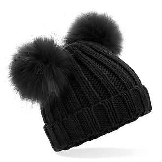 Infant/junior faux fur double pom pom beanie