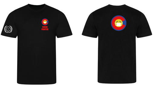 Covid Fighter T shirt - Black - C logo Serve On