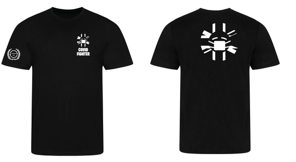 Covid Fighter T shirt - Black/White Serve On