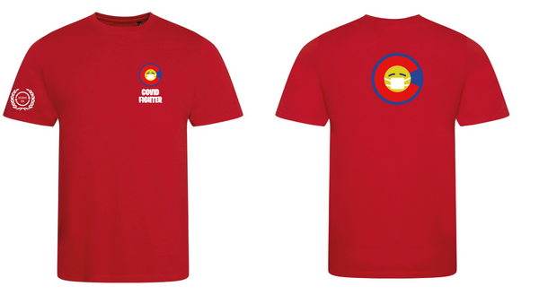 Covid Fighter T shirt - Red - C logo Serve On