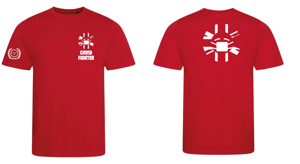 Covid Fighter T shirt - Red/White Serve On